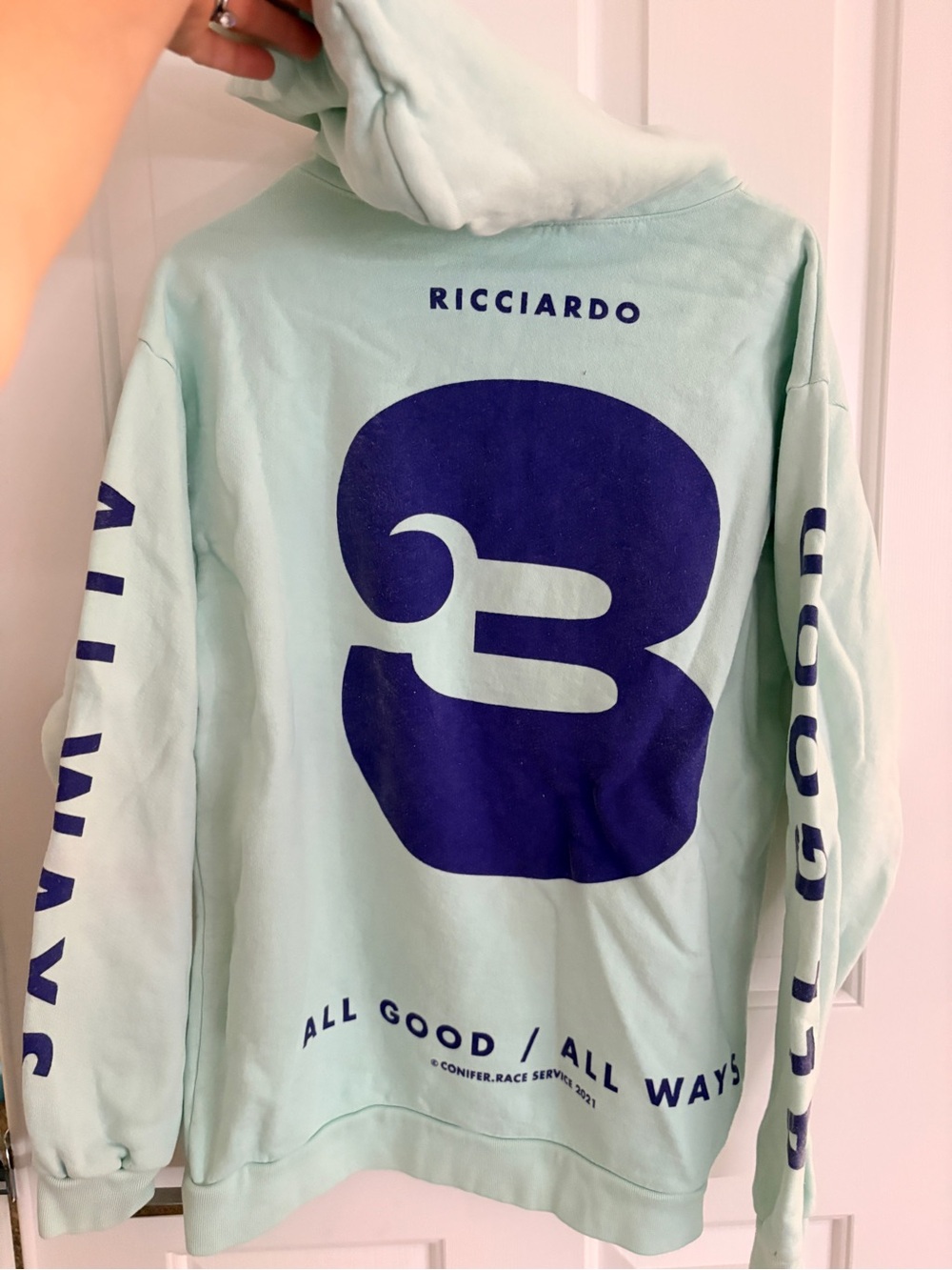 Men's Light Mint Hoodie with Navy Number Graphic